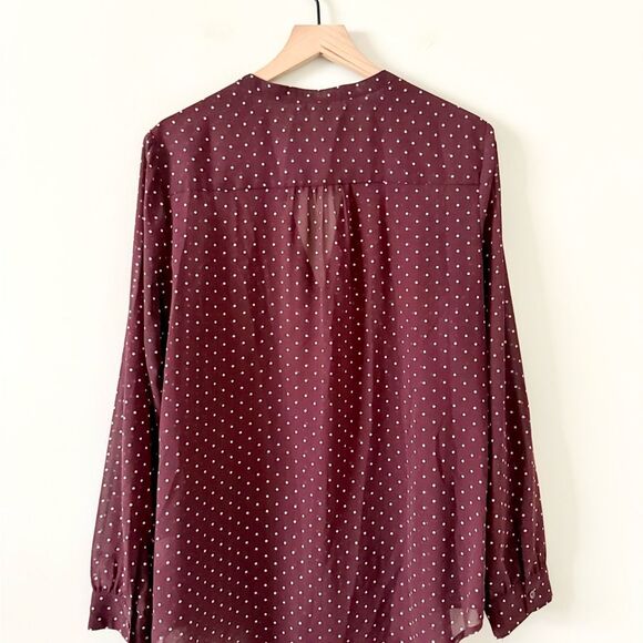 Old Navy Sheer Button Front Top in Maroon Top with White Dots Size XL - Picture 5 of 5